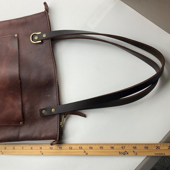 Portland Leather Goods Distressed Leather Tote Bag Brown Lava Boho - Picture 4 of 14